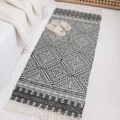 Nordic bohemian geometric cotton linen fringe runner rug for bedroom bedside floor mat - Black Square