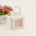 White paper gift box with window and handle for small items packaging, elegant design. - 9x9x3cm / White Khaki