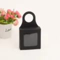 Black cardboard packaging box with handle and clear window for small gifts tea and crafts. - 9x9x3cm / Black and Off-White