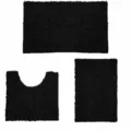 Set 3 Pezzi Tappeti da Bagno in Ciniglia Antiscivolo Assorbente Guida Dimensioni - Ciniglia Nero