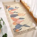 Boho cotton linen bedside rug with fringe, abstract fruit print decorative floor mat. - Ceramic Obsession