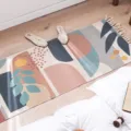 Nordic woven cotton linen tassel rug, geometric leaf pattern bedroom bedside floor mat style. - Orange