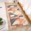 Cotton linen geometric woven runner rug boho bedside carpet for bedroom living room - Geometric Exotic Flair