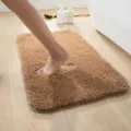 Brown shaggy bath mat, thick absorbent non-slip floor rug for bathroom and home entrance. - Coffee