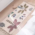 Nordic cotton linen runner rug, beige botanical leaf pattern, fringe bedside mat variant - Hand-Painted Trees