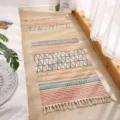 Bohemian cotton linen runner rug with tassels geometric bedside carpet for bedroom decor home - Multicolor Geometric