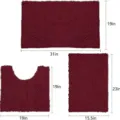Set di tre tappeti da bagno bordeaux in ciniglia antiscivolo assorbente per la doccia - Borgogna