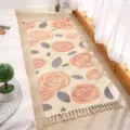 Cotton linen woven runner rug with floral pattern and tassels for bedroom living room home decor - Warm Blossoms