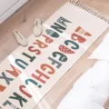 Bohemian woven cotton linen bedside rug with tassel and alphabet print for bedroom decor - English