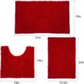 Set tappeti bagno in ciniglia rossa antiscivolo assorbenti a tre pezzi per la stanza da bagno - Rosso Cinese