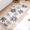 Nordic style cotton linen rug bedside mat with daisy floral pattern and fringe tassels. - Daisy