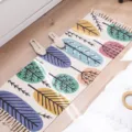 Nordic Woven Cotton Linen Tassel Runner Rug Bedside Geometric Leaf Print Floor Mat - Tree