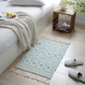 Nordic ethnic style hand woven cotton linen tassel geometric floor mat for bedroom bedside - 60*90cm / Morocco