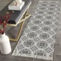Black and white geometric runner rug with fringe cotton linen bohemian style floor mat hallway - 60*90cm / Circle Black