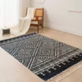 Nordic ethnic hand-woven cotton linen fringe geometric rug for bedroom bedside floor mat. - 60*90cm / Ram