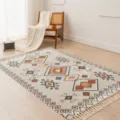 Nordic geometric woven cotton linen tassel rug bedroom bedside bohemian floor mat SKU - 60*90cm / Emilia