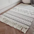 Nordic bohemian hand-woven cotton linen tassel rug, chic geometric floor mat for bedroom. - 60*90cm / Rem