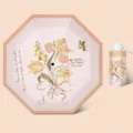 Pastel pink 5-fold manual folding umbrella featuring elegant floral illustration and UV protection. - Manual Five-Fold 8-Rib Style / Pink Monet Garden