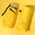 Mini five-fold sun umbrella, lightweight folding UV protection compact pocket parasol. - Yellow