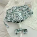 Parapluie pliant automatique vert a motif floral, parasol de soleil avec joli manche. - Champ de Fleurs Romantique Automatique 306 / Vert
