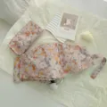 Parapluie pliant à imprimé floral avec pochette de rangement pour le soleil et la pluie. - Champ de Fleurs Romantique Manuel à Cinq Plis et 8 Baleines / Orange