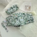 Parapluie pliante a fleurs vertes avec etui, protection solaire anti-UV pour les voyages. - Champ de Fleurs Romantique Manuel à Cinq Plis et 8 Baleines / Vert