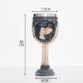 Gothic skeleton couple goblet detail view showing resin skull and stainless steel inner liner. - RS-8223