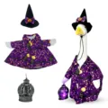 Halloween Porch Goose Costume Set Witch Hat Purple Dress Pumpkin Lantern Outdoor Yard Decor - Suitable for 23 Inches / Three-Piece Lantern Witch Set