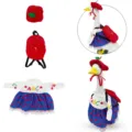 Cute 23 inch porch goose outfit set with red apple beret backpack and ABC dress for holidays - Suitable for 23 Inches / Back to School Goose Outfit Three-Piece Set
