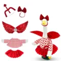 Valentinstag Veranda Gans Outfit Rotes Herzmuster Kleid Set mit Fluegeln und Schleife - Passend für 23 Zoll / Cupido 5-Teiliges Set / Rot Weiß