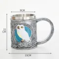 Resin white owl coffee mug with stainless steel inner, gothic retro vintage style drinking cup. - Antique Color