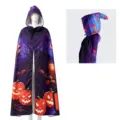 Halloween hooded cloak cape with spooky pumpkin print, ideal for festival cosplay. - Castle Pumpkin Style (Robe)