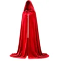 Roter Samtumhang mit Kapuze für Halloween Kostüm, langes Cape für Cosplay und Party. - 130cm / Rot