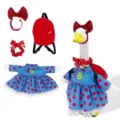 Veranda gans decoratieve kostuumset met rode jurk, mini rugzak en leuke accessoires. - Terug naar School 4-Delige Set / Geschikt voor 23 inch