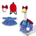 Leuke veranda gans outfit set met rode strik rugzak appel jurk voor buiten decoratie - Terug naar School 3-Delige Set / Geschikt voor 23 inch