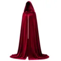 Roter Samt Kapuzenumhang, langes Kostüm Cape für Halloween, Vampir Cosplay Party Bekleidung. - Dunkelrot