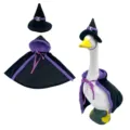 Set costume da strega di Halloween per oca da giardino, mantello nero e cappello viola. - Set Mantello da Mago / Adatto per 23 pollici / Viola nero