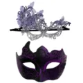 Couples Masquerade Mask Set Butterfly Lace and Purple Black Party Eye Masks Halloween Props - Purple