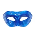 Blue masquerade half-face mask with sparkling glitter details for party events and balls. - Blue