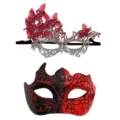 Maschere di Coppia Mascherata Rosso Nero Farfalla Pizzo Festa Halloween Costume Set - Rosso
