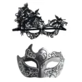 Set maschere di carnevale di coppia pizzo nero e glitter argento festa di Halloween. - Argento