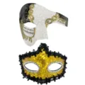 Paar Masken Set, goldene Pailletten und Noten Halbgesicht Maske für Party und Karneval. - Römische Halbe Gesichtsmaske mit Glitzerplatte Stil E