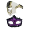 Exquisites Maskenball Masken Set mit venezianischem Noten-Design und einer violetten Paillettenmaske. - Römische Halbe Gesichtsmaske mit Glitzerplatte Stil F