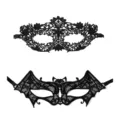 Schwarze spitze maskerade maske set, paare halbgesicht spitzenmasken fuer halloween party. - Geformtes Spitzen Set 4
