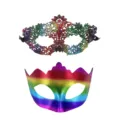 Buntes Paar Regenbogen Maske Set Karneval Halloween Party Kostüm Variante Stil Design - PVC Welle + Verdickte Sechs-Blatt - Mehrfarbig