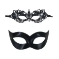Schwarzes Paar Masken Set Spitze und Satin Halbgesicht Masken fur Halloween Party! - PVC Kleine Schönheit + Verdickte Spitze - Schwarz