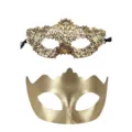 Paar Maskerade Masken Set goldene Spitze und metallische Krone fur Halloween und Party - PVC Welle + Verdickte Sechs-Blatt - Gold