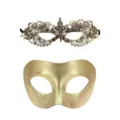 Goldene Maskerade Masken Paar Set für Halloween Party Kostüm Halbgesicht Masken Ball Abzug - PVC Zorro + Verdickte Spitze - Gold