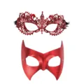 Rotes Paar Maskerade Maske Set, sexy Spitze und glänzende Satin Masken für Party. - PVC Fledermaus + Verdickte Spitze - Rot