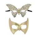 Goldenes Paar Masken Set, Schmetterling Spitze und metallische Halbgesicht Maske für Party. - PVC Fledermaus + Geformt x Schmetterling - Gold